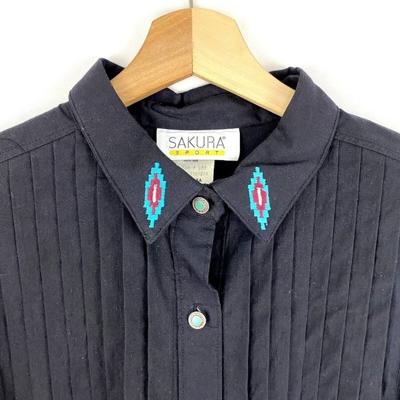 Sakura Sport Men's Button Down Shirt Southwestern Embroidered Pintuck Size‎ L - Picture 3 of 9